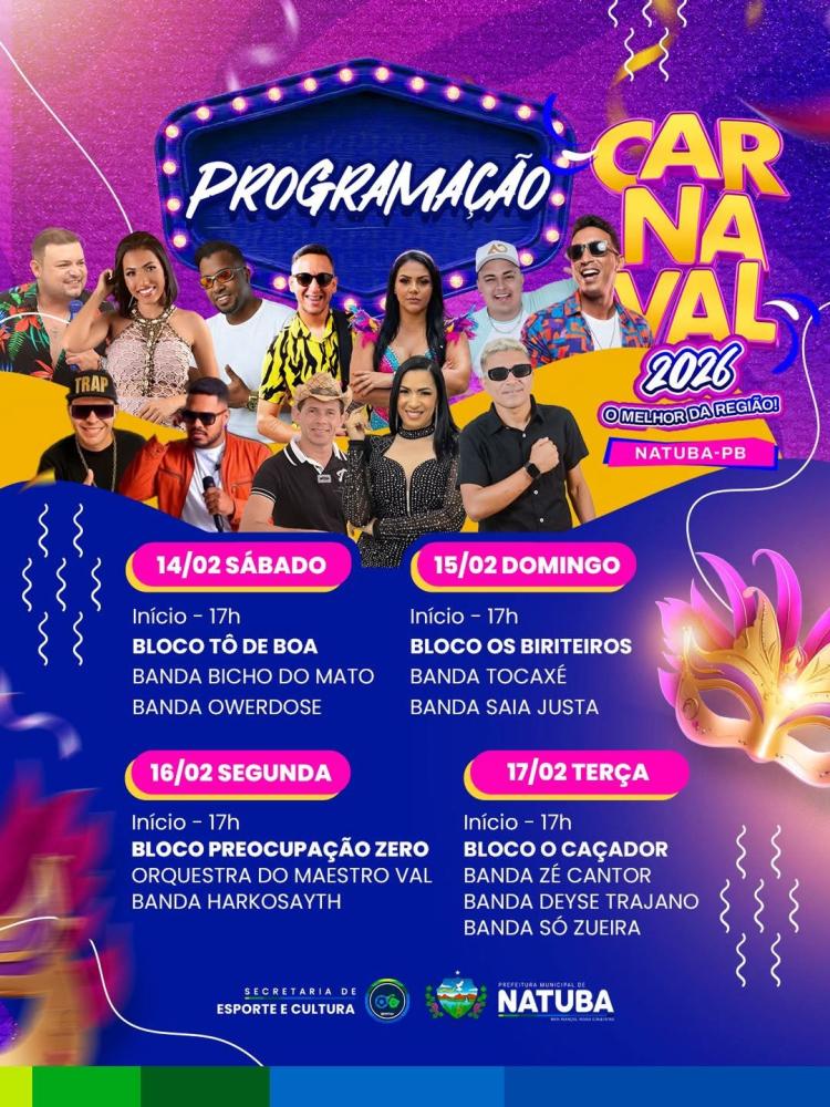 PROGRAMAÇÃO DO CARNAVAL 2026